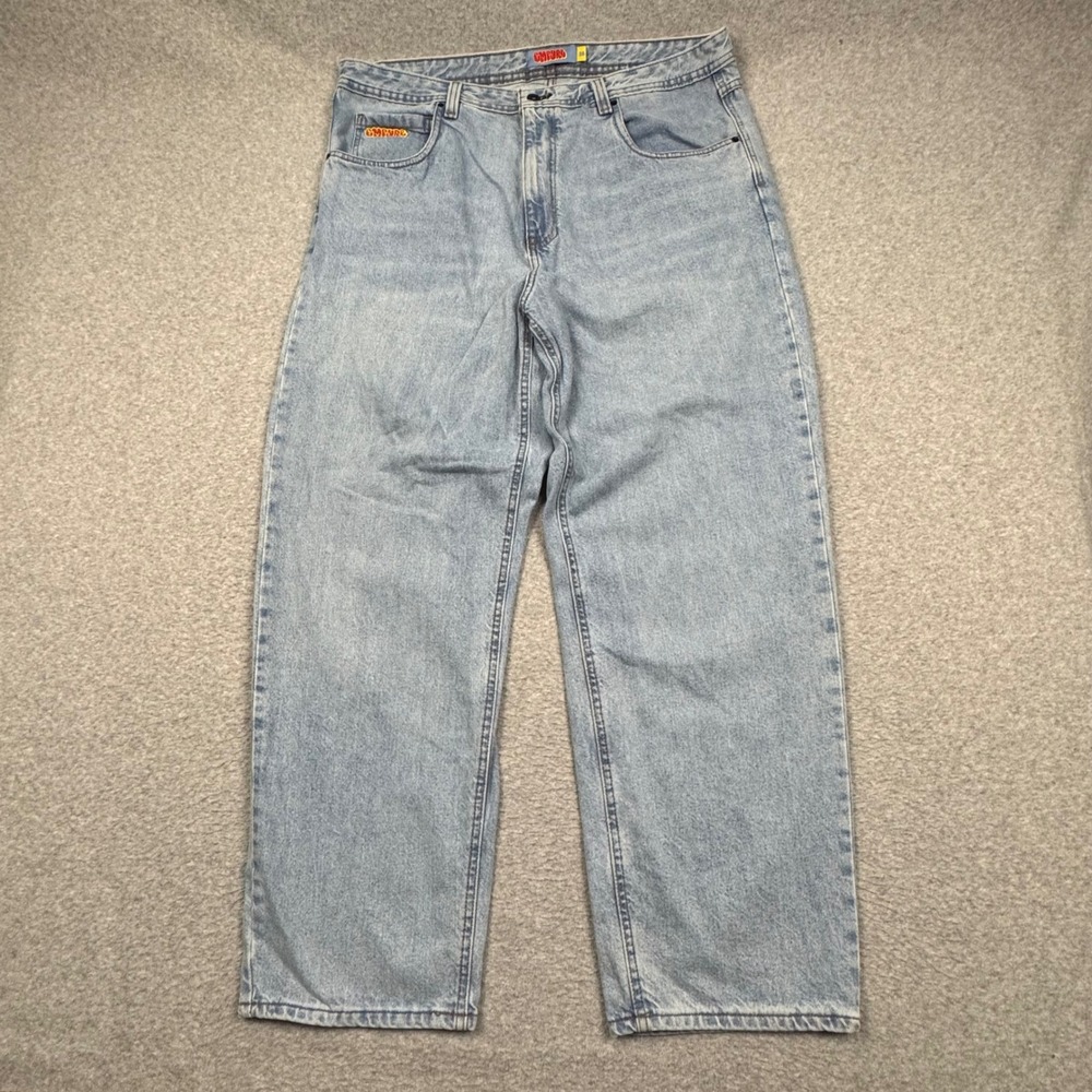 Empyre Mens Loose Fit Skate Jeans Light Wash Blue Denim 38x32 Wide Baggy 90s Y2K